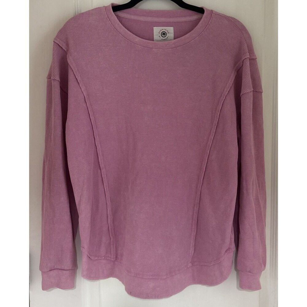 SunnySide by Sundry Waffle Knit Sweatshirt Pink Crewneck Pullover Sz Medium